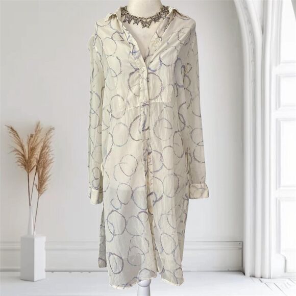 BCBGMAXAZRIA Boho Siren Pure Silk Cream White Kaftan Tunic Blouse Cover Up XS - Picture 1 of 8